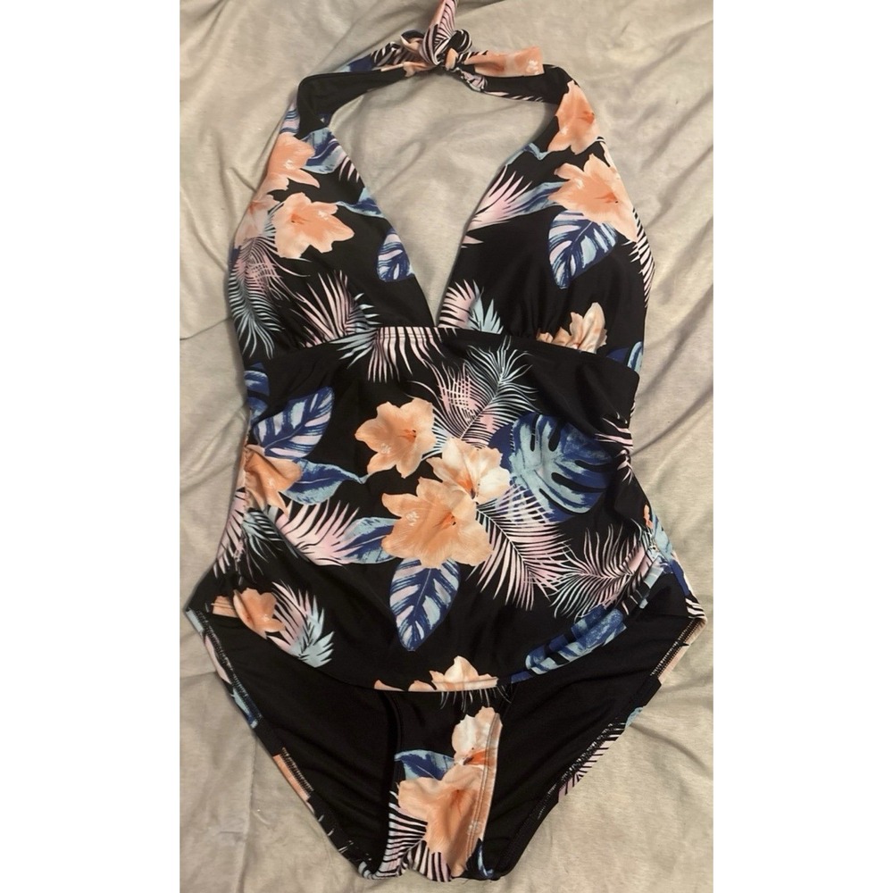 DKNY Size XL Women's One Piece Tummy Control Halter Neckline Swimsuit - Picture 4 of 8